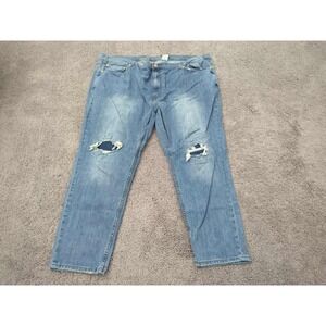 True Nation Jeans Mens 48" Blue Denim Tapered‎ Fit Distressed Wild Pride Pocket